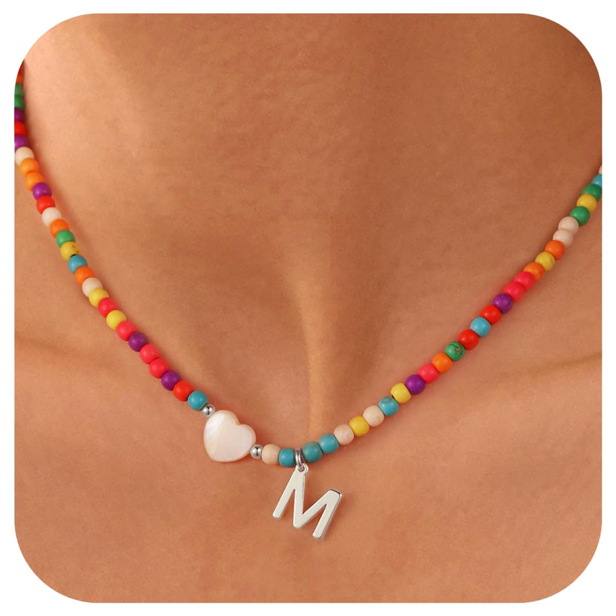 Turandoss 4 5 6 7 8 9 10 11 12 13 14 15 16 Year Old Birthday Gifts for Tween Teen Teenage Girl Gift Idea Colorful Initial Beaded Heart Choker Necklaces for Women Girls Letter A-Z Jewelry