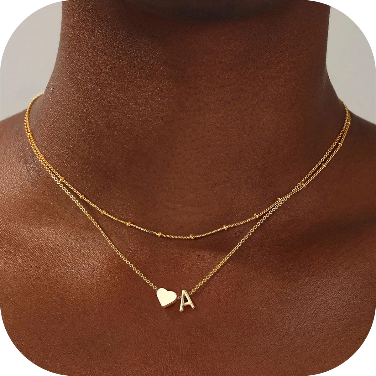 Turandoss 14K Gold Plated Dainty Heart Necklace for Women Layered Bubble Tiny Initial a-z Pendant Jewelry Personalized Birthday Gifts for Women Girls Daughter Granddaughter Niece