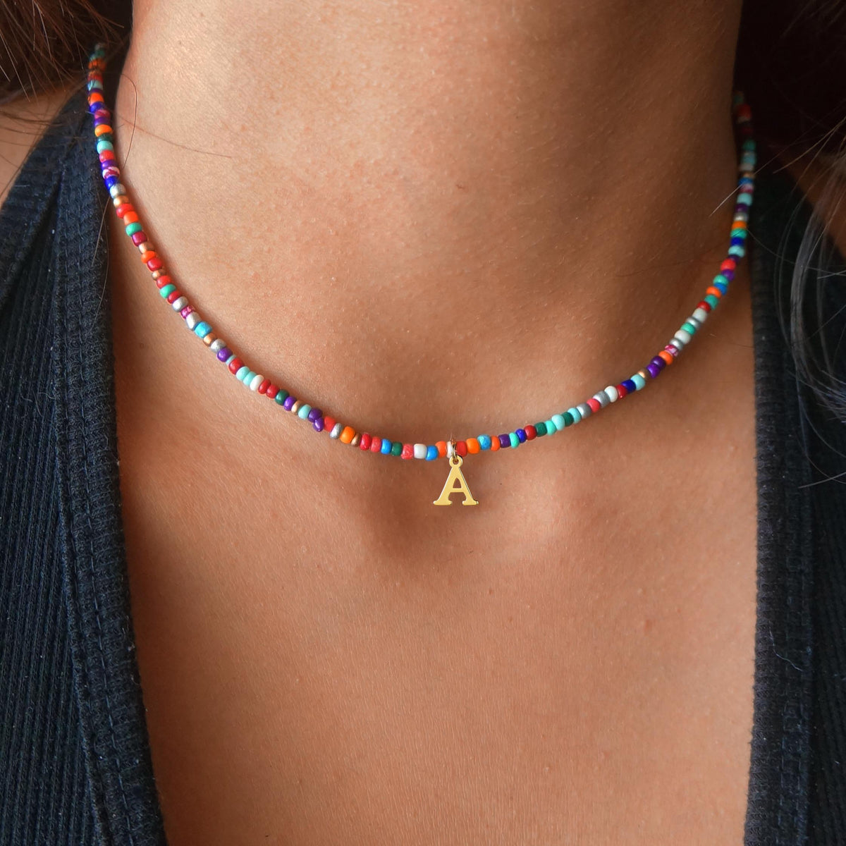 Turandoss Colorful Beaded Initial Choker Necklace for Women Girls Letter A-Z Cute Jewelry Trendy Personalized Birthday Gifts for Women Teen Girl