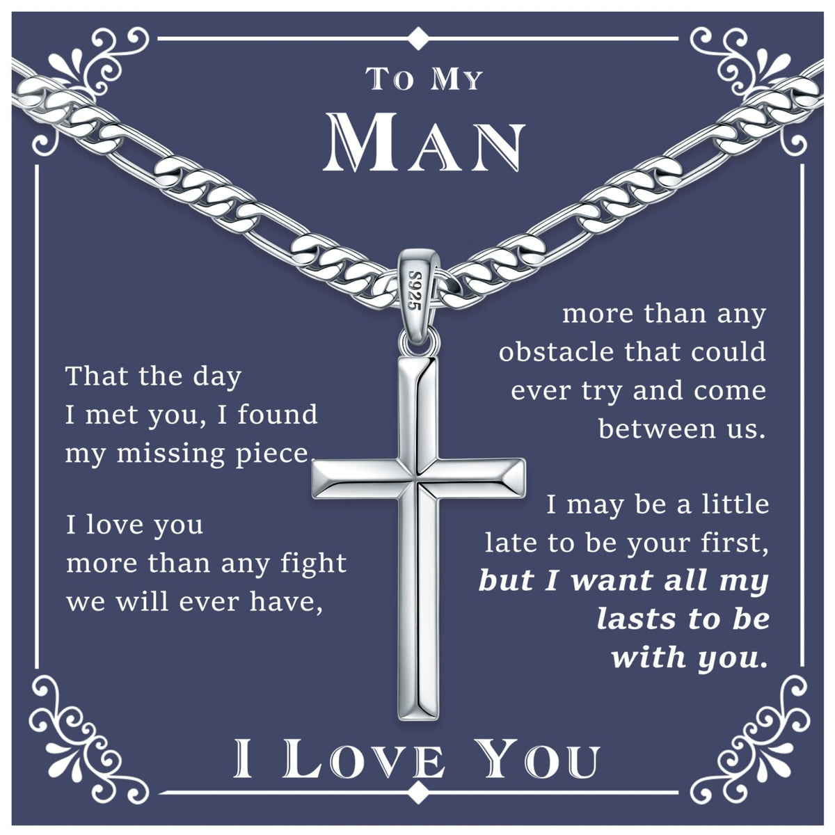 Turandoss S925 Sterling Silver Cross Necklace for Men 18K Silver Plated 22 inch Diamond Cut Chain Mens Jewelry Christian Religious Birthday Gifts for Men Tween Preteen Teen Boys