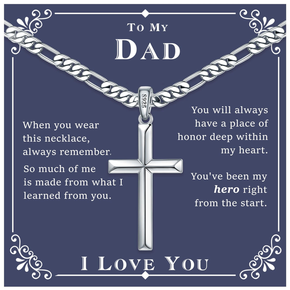 Turandoss S925 Sterling Silver Cross Necklace for Men 18K Silver Plated 22 inch Diamond Cut Chain Mens Jewelry Christian Religious Birthday Gifts for Men Tween Preteen Teen Boys