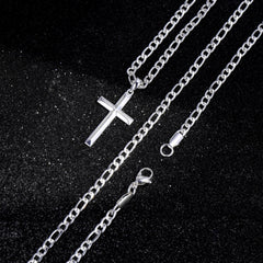 Turandoss S925 Sterling Silver Cross Necklace for Men 18K Silver Plated 22 inch Diamond Cut Chain Mens Jewelry Christian Religious Birthday Gifts for Men Tween Preteen Teen Boys