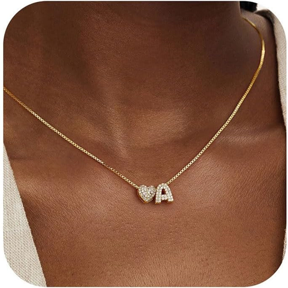 Turandoss 14K Gold Plated Heart Initial Cz Necklace for Women Girls - Dainty Letter A-Z Choker In Pendant Jewelry Cute Stuff for Teen Girls, Personalized Christian Gifts for Women Girls