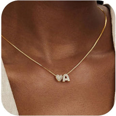 Turandoss 14K Gold Plated Heart Initial Cz Necklace for Women Letter Choker Pendant Jewelry Christian Teacher Appreciation Mothers Day Graduation Gifts for Her Mom Kids Teen Girls Wife Ideas