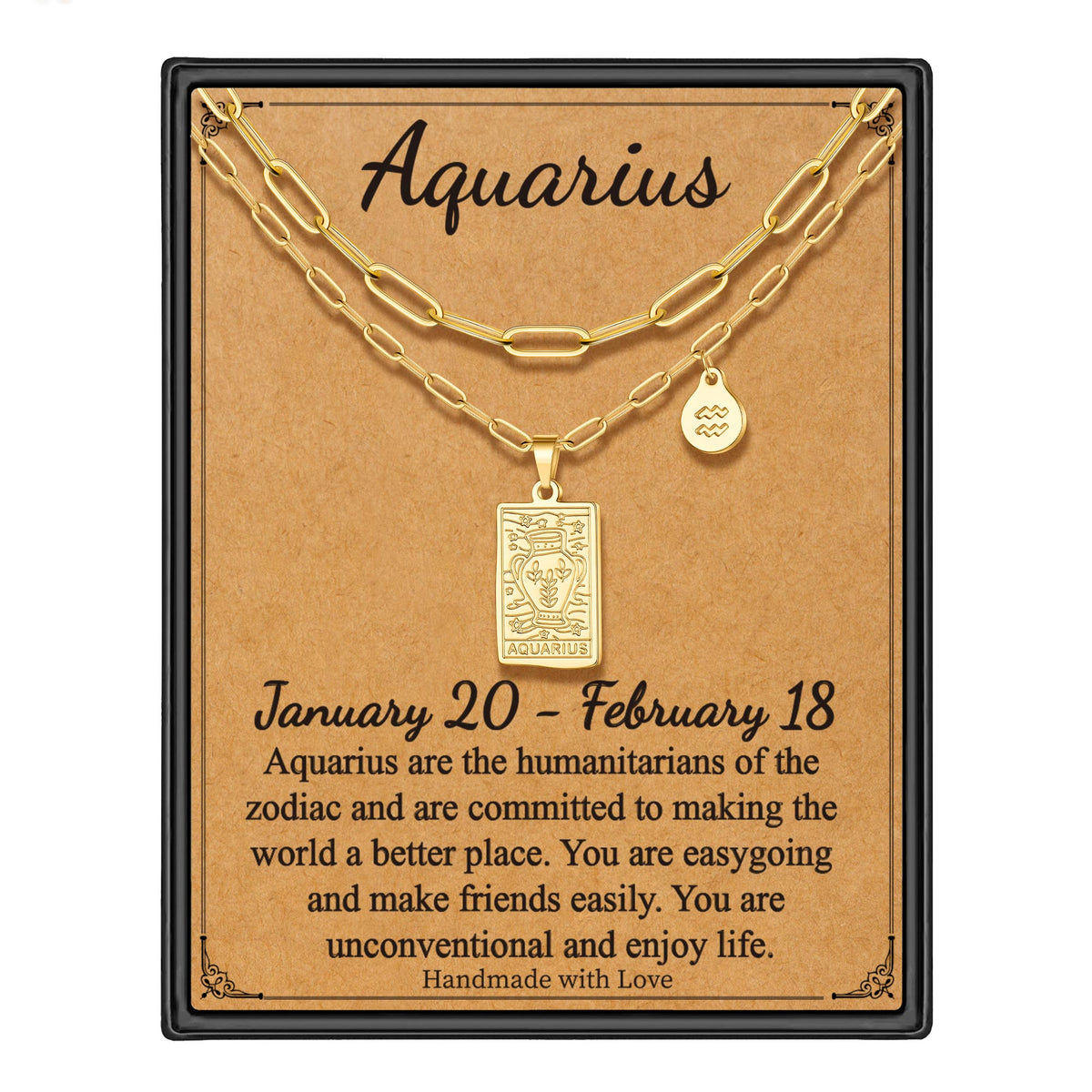 Turandoss Zodiac Layered Necklaces for Women 14K Gold Plated Retro 12 Constellation Pisces Pendant Fashion Jewelry Tarot Card Birthday Gifts for Her Women Teenage Girl Best Friend