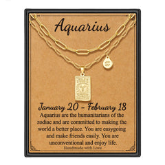 Turandoss Zodiac Layered Necklaces for Women 14K Gold Plated Retro 12 Constellation Aquarius Pendant Fashion Jewelry Tarot Card Birthday Gifts for Her Women Teen Girl Best Friend