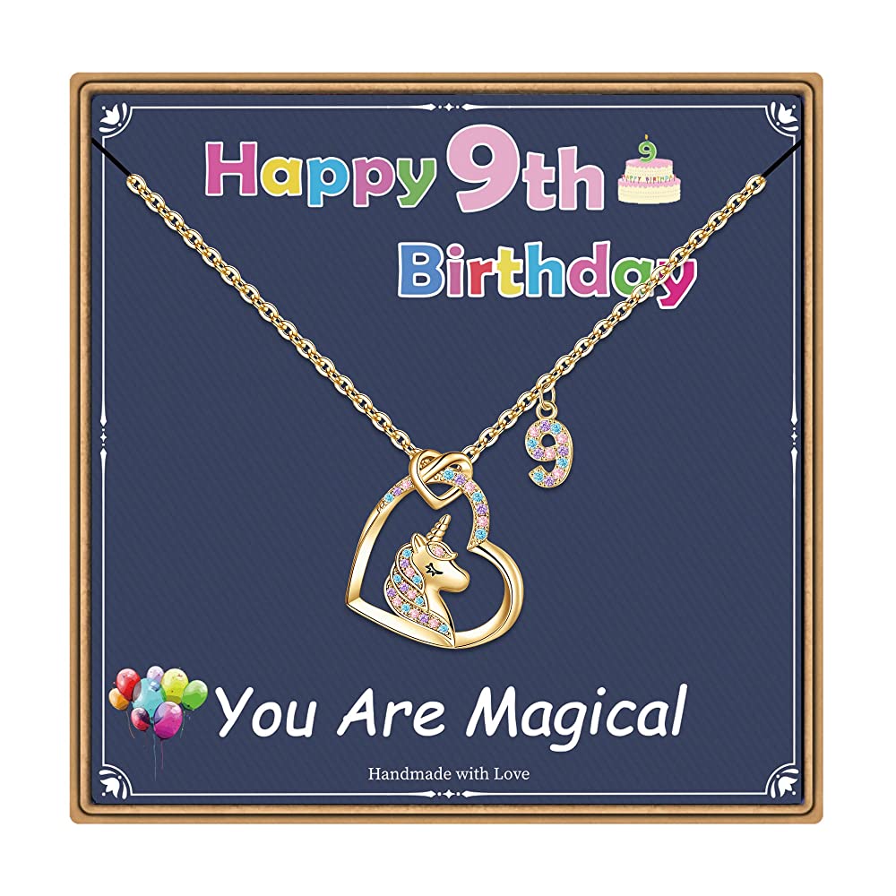 Turandoss 9 Year Old Girl Gifts for Birthday - 14K-Gold-Plated Colorful Cz Heart Pendant Unicorn Necklace Girls Jewelry Birthday Gift for 9 Year Old Girl Unicorn Necklace for Girls Unicorns Gifts