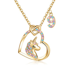 Turandoss 9 Year Old Girl Gifts for Birthday - 14K-Gold-Plated Colorful Cz Heart Pendant Unicorn Necklace Girls Jewelry Birthday Gift for 9 Year Old Girl Unicorn Necklace for Girls Unicorns Gifts