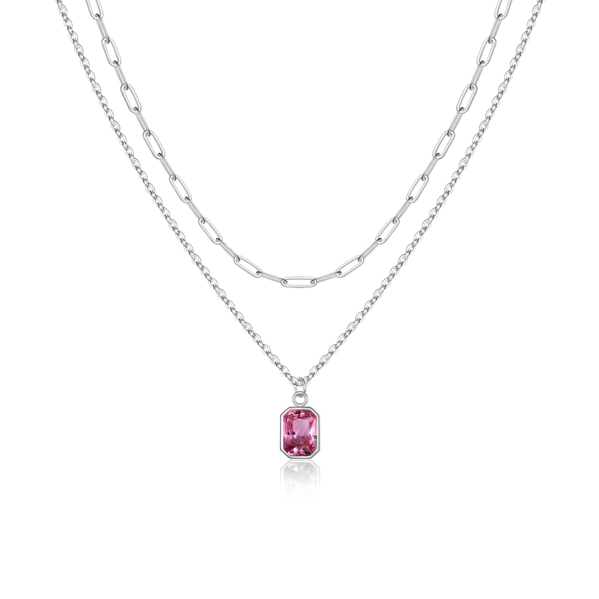 Turandoss Birthstone Necklace for Women Pink Necklaces for Women October Birthstone Necklace Pink Sapphire Gold-Plated Layered Necklaces Personalized Birthday Gifts for Women Girls Her