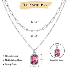 Turandoss Birthstone Necklace for Women, Pink Necklaces for Women October Birthstone Necklace Pink Sapphire Gold-Plated Layered Necklaces Personalized Birthday Gifts