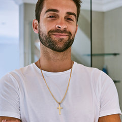 Turandoss Cross Necklaces Gifts for Boyfriend 14K White Gold Plated Dainty Box Chain Trendy Jewelry Birthday Anniversary Valentines Day Gifts for Men Boy Husband Boyfriend
