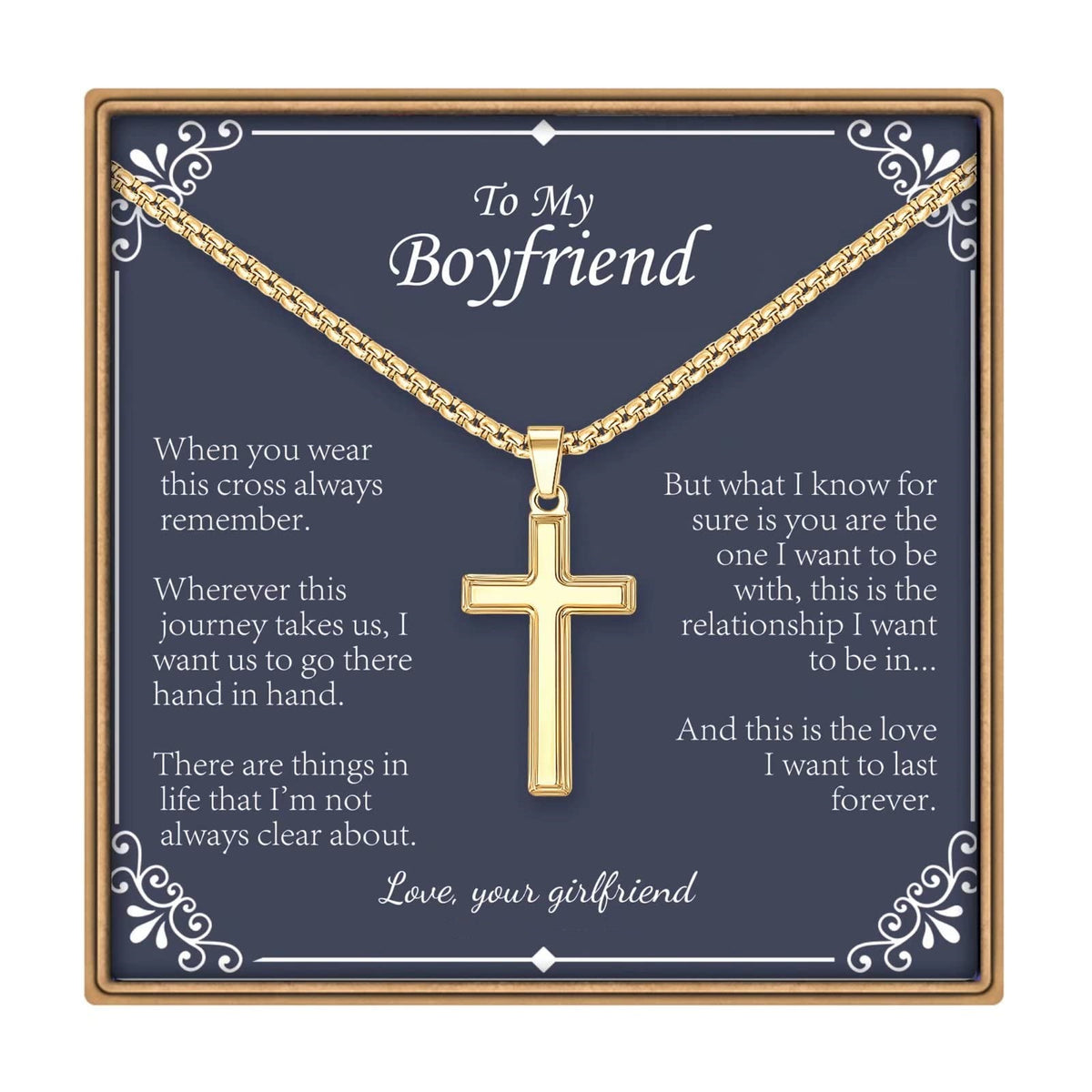 Turandoss Cross Necklaces Gifts for Men 14K Gold Plated Dainty Box Chain Trendy Jewelry Birthday Anniversary Valentines Day Gifts for Men Husband Boyfriend