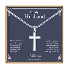 Turandoss Cross Necklaces Gifts for Men 14K Gold Plated Dainty Box Chain Trendy Jewelry Birthday Anniversary Valentines Day Gifts for Men Husband Boyfriend