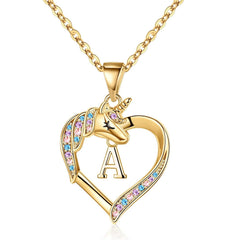 Turandoss Heart Unicorn Initial Necklace for Women 14K Gold Plated Colorful CZ Letter Pendant Jewelry Birthday Teacher Appreciation Mothers Day Graduation Gifts for Her Mom Kids Teen Girls Wife Ideas