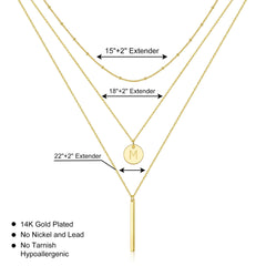 Turandoss 14K Gold Plated Coin Initial Layered Bar Pendant Y-Necklaces for Women Letter A-Z Jewelry Personalized Birthday Gifts Gifts for Women Girls