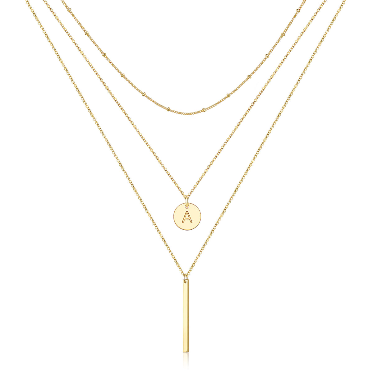 Turandoss 14K Gold Plated Coin Initial Layered Bar Pendant Y-Necklaces for Women Letter A-Z Jewelry Personalized Easter Birthday Gifts Gifts for Women Girls