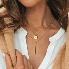Turandoss 14K Gold Plated Coin Initial Layered Bar Pendant Y-Necklaces for Women Letter A-Z Jewelry Personalized Easter Birthday Gifts Gifts for Women Girls