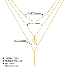 Turandoss 14K Gold Plated Coin Initial Layered Bar Pendant Y-Necklaces for Women Letter A-Z Jewelry Personalized Birthday Gifts Gifts for Women Girls