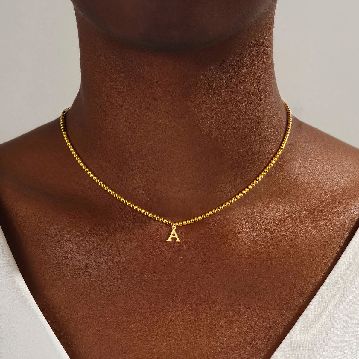 Turandoss 14K Gold Plated Dainty Beaded Initial Choker Necklace for Women Teen Girls Cute Letter A-Z Jewelry Trendy Personalized Birthday Gifts for Women Her