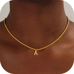 Turandoss 14K Gold Plated Dainty Beaded Initial Choker Necklace for Women Jewelry Trendy Personalized Birthday Teacher Appreciation Mothers Day Graduation Gifts for Her Mom Kids Teen Girls Wife Ideas