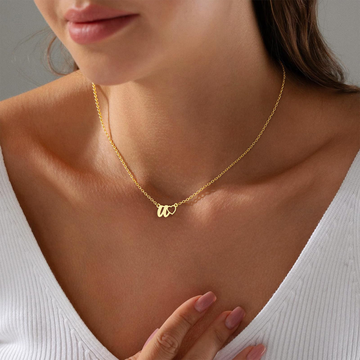 Turandoss 14K Gold Plated Dainty Initial Necklace for Women Girls Adjustable Chain Hollow Heart Tiny Letter A-Z Non Tarnish Personalized Birthday Gifts for Women