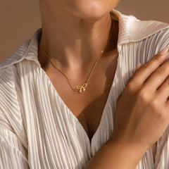 Turandoss Bow Necklace for Women Girls - Dainty 14K-Gold-Plated Necklace Cute Cubic Zirconia Tiny Bow Pendant Choker Charm Necklaces Chain Necklaces Trendy Waterproof Jewelry Gift for Women