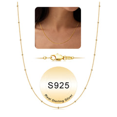 Turandoss 14K Gold Plated S925 Sterling Silver Chain Necklace for Women Dainty 1.5mm Satellite Bead Chains Hypoallergenic 14-24 inches Jewelry Birthday Valentines Day Gifts for Women Girls