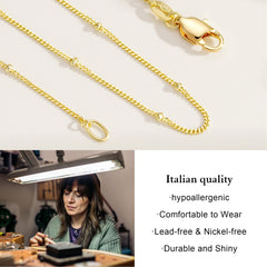 Turandoss S925 Sterling Silver Chain Necklace for Women 14K White Gold Plated Satellite Bead Chain Choker Dainty Italian Quality Sturdy Hypoallergenic Necklace 14-24 inch Jewelry Gifts for Men Women Girls