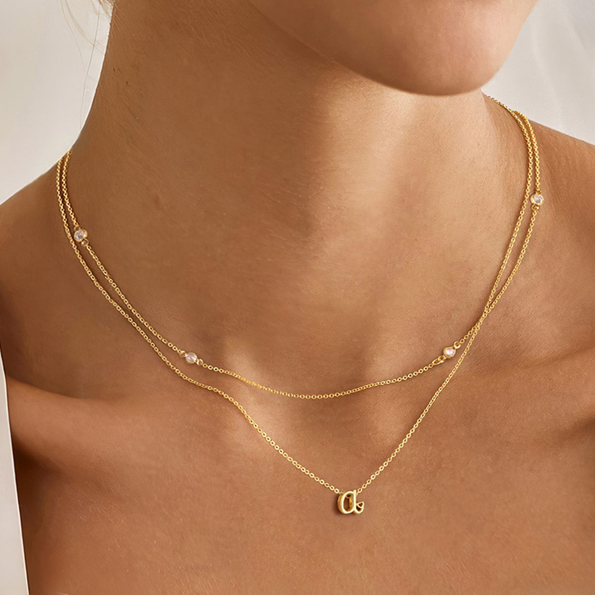 Turandoss Graduation Gift for Her, Personalized Layered Initial Necklace, 14K Gold Plated Cursive CZ Pendant