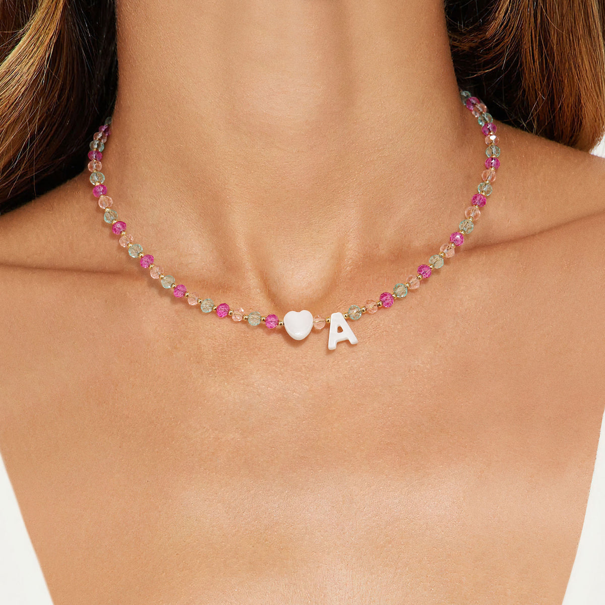 Turandoss Colorful Beaded Dainty Heart Initial Choker Necklace for Women Girls Letter A-Z Boho Beads Jewelry Trendy Personalized Birthday Gifts for Her Teen Girl