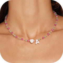 Turandoss Colorful Beaded Dainty Heart Initial Choker Necklace for Women Letter Boho Jewelry Trendy Birthday Teacher Appreciation Mothers Day Graduation Gifts for Her Mom Kids Teen Girls Wife Ideas