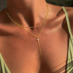 Turandoss Dainty Cz Cross Necklace for Women 14k Gold Plated Long Lariat Y Shaped Layered Cross Pendant Drop Stack Jewelry Gifts for Women Girls Trendy