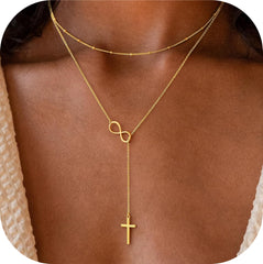 Turandoss Infinity Cross Necklace for Women 14K Gold Plated Y Shaped Cross Drop Pendant Jewelry Birthday Teacher Appreciation Mothers Day Graduation Gifts for Her Mom Kids Teen Girls Wife Ideas