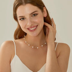 Turandoss Cultivate Pearl Necklace for Women Trendy, 14K Gold Plated Satellite Pearl Pendant Dainty Pearl Necklace Stacked Bride Bridesmaid Gifts Wedding Birthday Gifts Summer Jewelry Trend for Women