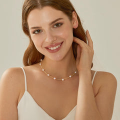 Turandoss Pearl Necklace for Women Trendy, Dainty 18K Gold Layered Pendant Necklace, Bride Bridesmaid Gifts Wedding Birthday, 15+2.5/17+2.5In