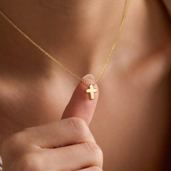 Turandoss Dainty Gold Cross Necklace for Women Girls - Personalized 18K Gold Plated Simple Pendant Necklace, Gold Jewelry for Women Trendy, 16+2.5In