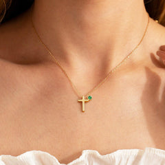 Turandoss Cross Birthstone Gold Necklace for Women Girls-Created Birthstone Gift
