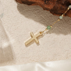 Turandoss 14K Gold Plated Cross Necklace for Women - Dainty 14K Gold Plated Plated Holy Mary Medal Cross Pendant Necklace Colorful Rosary Beaded Y Chain Necklaces for Women Baptism Gifts