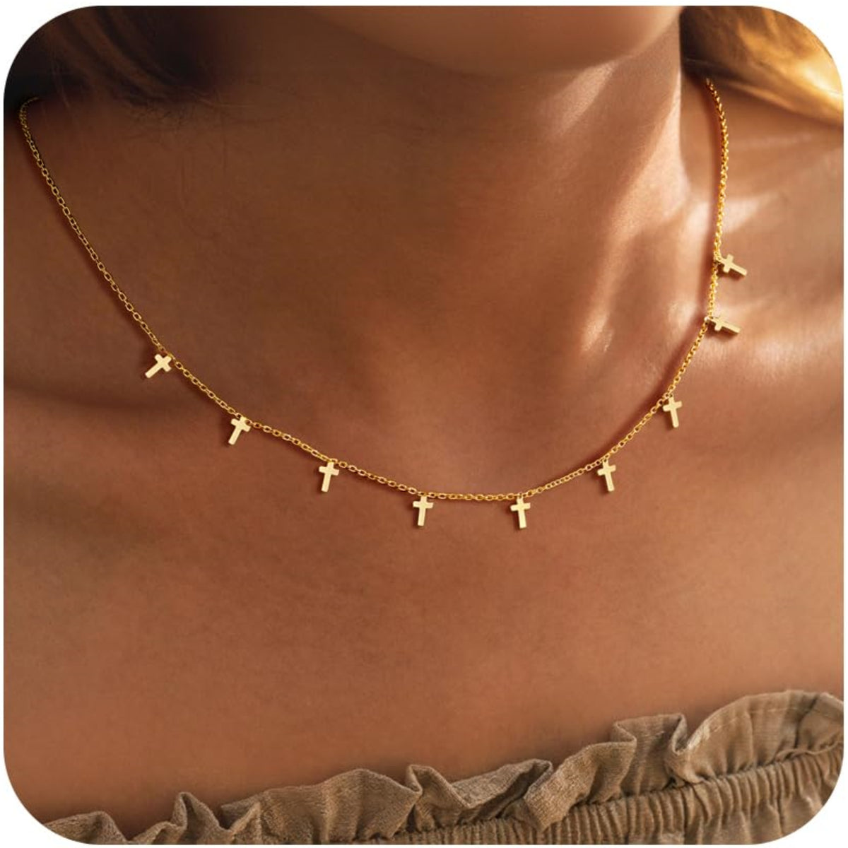 Turandoss Cross Necklace for Women Dainty Tiny Cross Pendant Choker 14K Gold Plated Simple Chain Trendy Religious Jewelry Gift for Women Girls