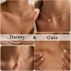 Turandoss Cross Necklace for Women Dainty Tiny Cross Pendant Choker 14K Gold Plated Simple Chain Trendy Religious Jewelry Gift for Women Girls