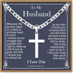 Turandoss Gifts for HusbandCross Necklace Silver Figaro Chain Cross Necklace for Men Husband Gifts Mothers Day Christian Jewelry Gift for Him Anniversary Birthday Gift for Man Husband Him from Wife