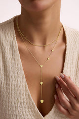 Turandoss Long Lariat Necklace for Women Dainty Layered Bead Heart Pendant 14K Gold Plated Simple Y Shaped Drop Chain Choker Necklaces Jewelry Trendy Gift Women Girl