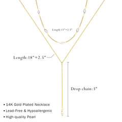 Turandoss 14K Gold Plated Dainty Layered Necklaces for Women Lariat Y-Shaped Long Drop Pearl Charm Simple Body Stack Chain Jewelry Trendy Birthday Wedding Christmas Gifts for Brides Women