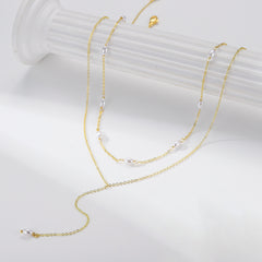 Turandoss 14K Gold Plated Dainty Layered Necklaces for Women Lariat Y-Shaped Long Drop Pearl Charm Simple Body Stack Chain Jewelry Trendy Birthday Wedding Christmas Gifts for Brides Women