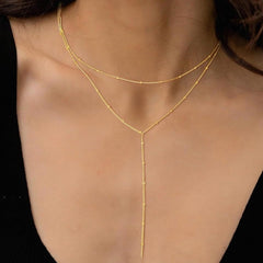 Turandoss Lariat Necklace for Women Dainty 14K Gold Plated Y-Shaped Drop Layered Lariat Cubic Zirconia Jewelry Teacher Appreciation Mothers Day Graduation Gifts for Her Mom Kids Teen Girls Wife Ideas