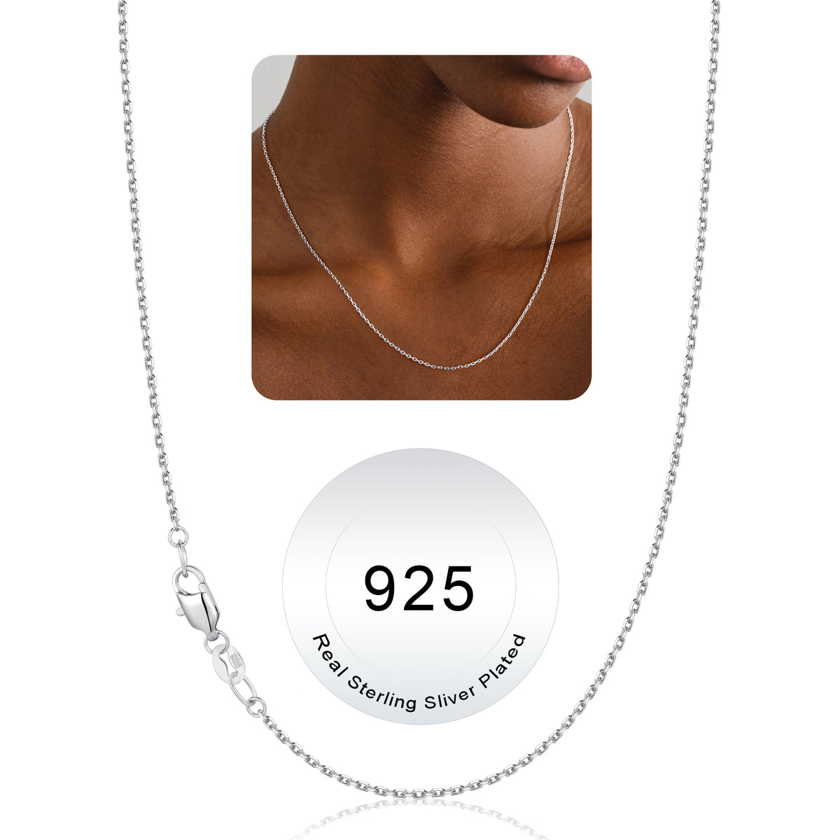 Turandoss Silver Chain Necklace for Women Men - 1.2mm Silver Cable Chain for Women Men Hypoallergenic, Jewelry Gifts for Her Him, 16, 18 inches