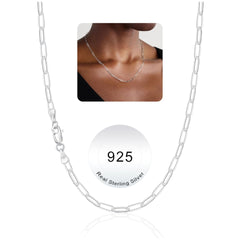Turandoss Solid 925 Sterling Silver Chain Necklace for Women Men 3.5mm Sterling Silver Paperclip Necklace Hypoallergenic Soft Sturdy Necklaces 16-24 inches Jewelry Mothers Day Gifts for Women Her