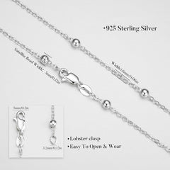 Turandoss Solid 925 Sterling Silver Chain Necklace for Women, 1.6Mm Satellite Bead Chain Necklace Shiny Sturdy Hypoallergenic Chain Necklaces, 16/18/20/22/24 Inches Dainty Silver Jewelry for Women