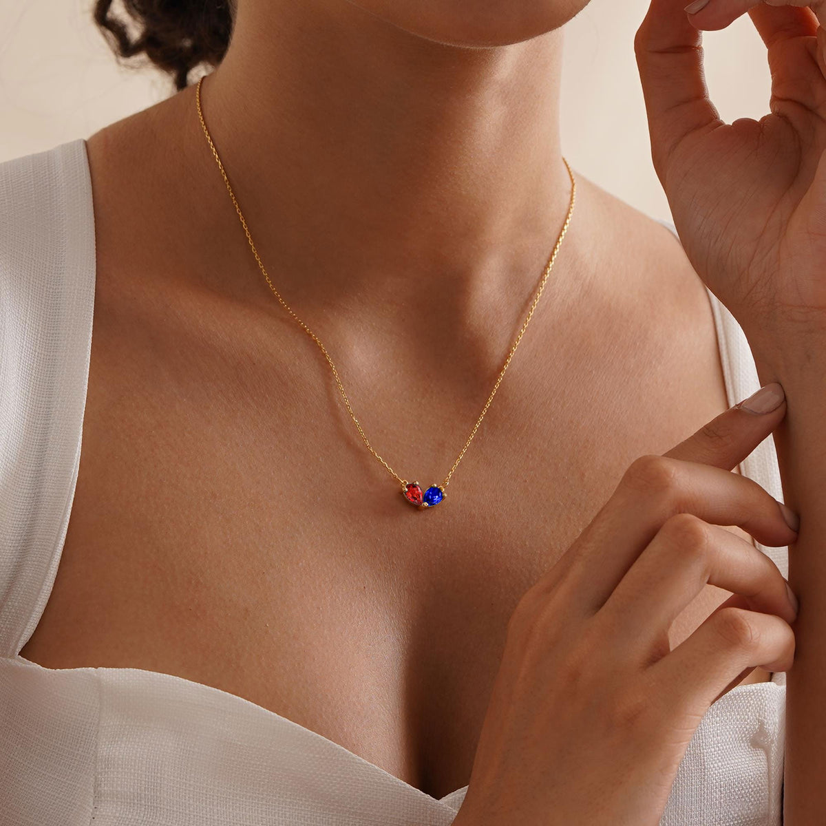 Turandoss 2PCS Birthstone Necklace for Women - Dainty 18K Gold Chain Birthstone Pendant Necklace, Gold Birthday Jewelry for Women, 16+2.5Inches