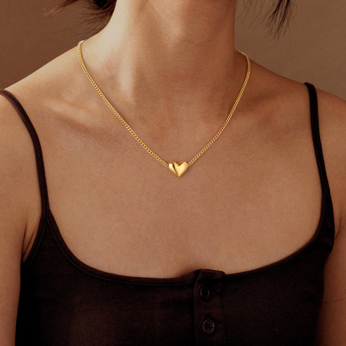 Turandoss 14K Gold Plated Dainty Heart Pendant Necklace for Women Girls Cute Love Chunky Choker Adjustable Chain Jewelry Trend Birthday Gifts for Her